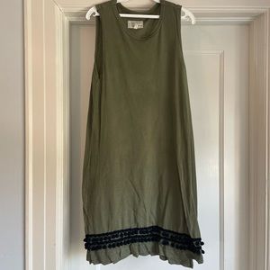 Current/Elliot Olive Tank Dress w/ Black Pom Pom Embroidery